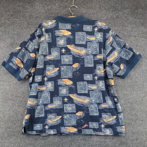 Munsingwear Men's Boat Print Polo Shirt Blue Large Compass Nautical 100% Cotton - Picture 5 of 12